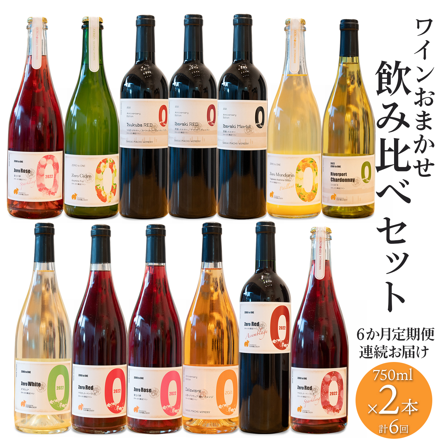 【6ヶ月定期便/毎月連続お届け】 ワイン おまかせ 飲み比べセット 750ml×2本 さかいまちワイナリー