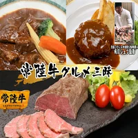 【3ヶ月定期便】常陸牛 贅沢コース（ハンバーグ、ローストビーフ、ビーフシチュー） 牛肉 和牛 惣菜 小分け 冷凍 K1720