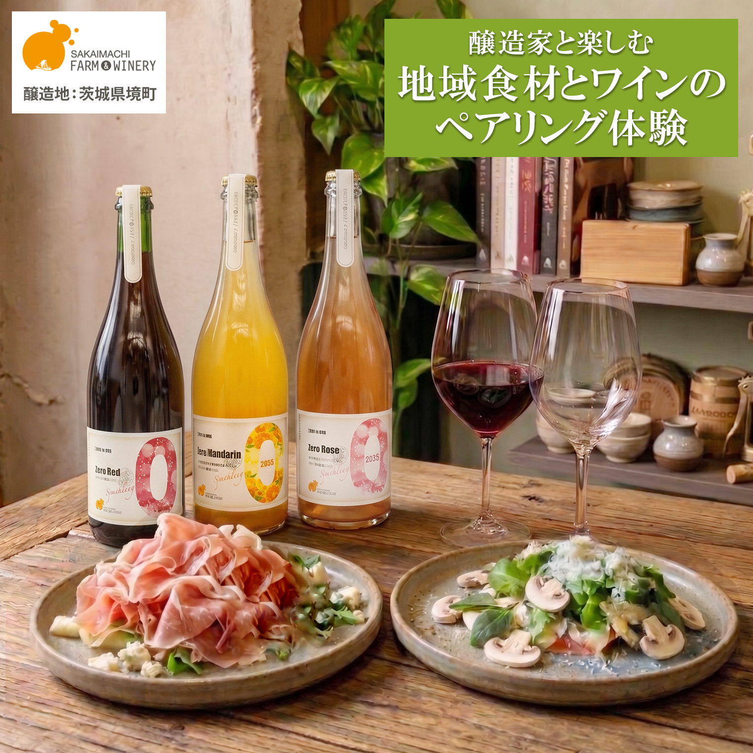 ワインペアリング体験 1名様利用券 境町産野菜料理付き シニアソムリエ監修 飲み比べ ワイン ツアー 酒 お酒 赤 白 ギフト 甘口 辛口 さかいまちワイナリー K2713