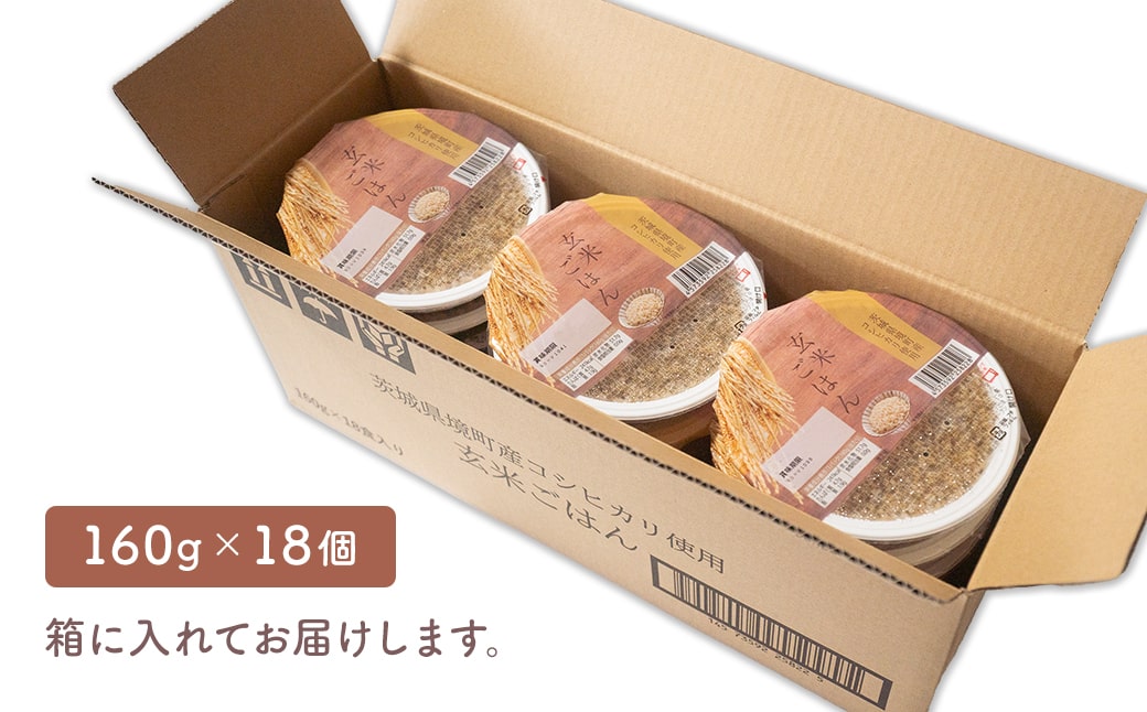 茨城県境町産 コシヒカリ使用 玄米ごはん 160g×18個 パックライス