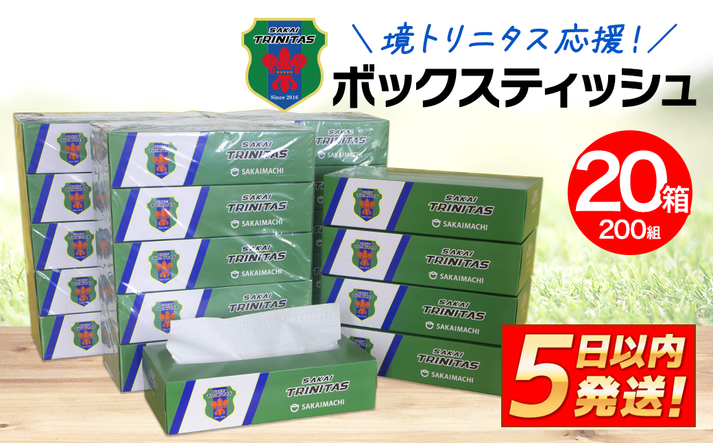 境トリニタス応援ボックスティッシュ 400枚(200組) × 20箱 日用品 防災 消耗品 必需品 花粉 風邪 ティッシュ ボックス ボックスティッシュ