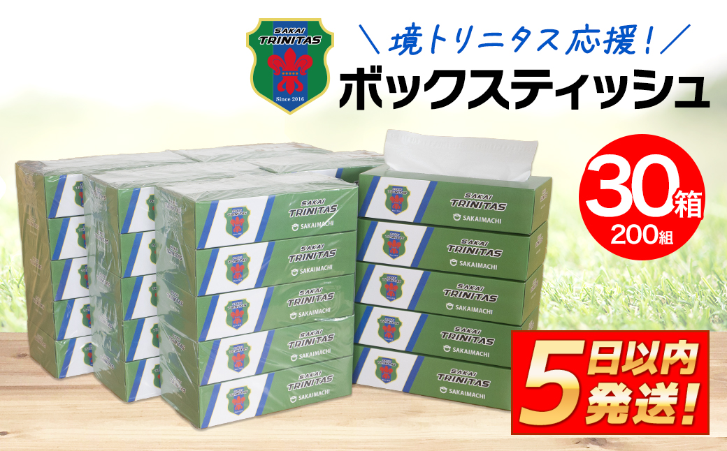 境トリニタス応援ボックスティッシュ 400枚(200組) × 30箱 日用品 防災 消耗品 必需品 花粉 風邪 ティッシュ ボックス ボックスティッシュ