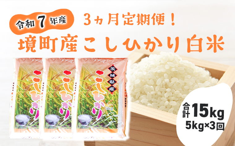 【3ヶ月連続定期便】令和7年産 境町のこだわり「こしひかり」 白米5kg×3回（合計15kg）