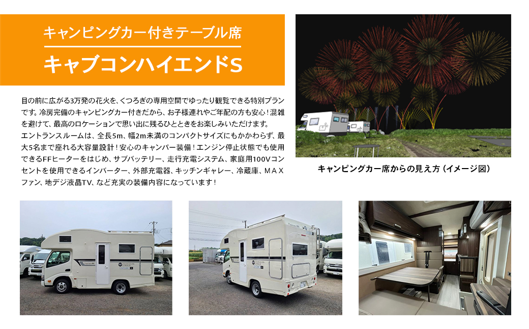 【5組限定】第38回 利根川 大花火大会 観覧チケット「キャンピングカー付き テーブル席 最大6名」 キャブコンハイエンドS K2609